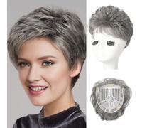 REECHO Hair Topper, Short Wiglet Hair Topper for Women with Thinning Large Coverage Synthetic Top Crown Hairpiece for Women - Grey