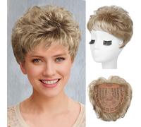 REECHO Hair Topper, Short Wiglet Hair Topper for Women with Thinning Large Coverage Synthetic Top Crown Hairpiece for Women - Dark Blonde