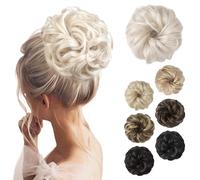 REECHO Messy Bun Hair Piece - Thick Tousled Updo Elastic Synthetic Ponytail Extensions for Women - Scrunchies Donut Accessories - Platinum Blonde