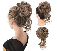 REECHO Messy Bun Hair Piece, Tousled Updo Elastic Hair Bun Hair Piece for Women Synthetic Messy Hair Bun Donut Accessories Scrunchies (Light Brown with Golden Ends)