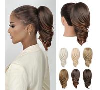 REECHO Ponytail Extension - 12" Short Claw Clip in Ponytail Hair Extension Wavy Clip in Ponytail Natural Soft Synthetic Pony Tail Hair Pieces for Women (Copper Brown)