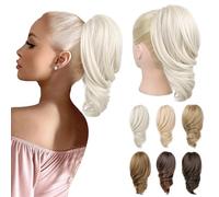 REECHO Ponytail Extension - 12" Short Claw Clip in Ponytail Hair Extension Wavy Clip in Ponytail Natural Soft Synthetic Pony Tail Hair Pieces for Women (Platinum Blonde)