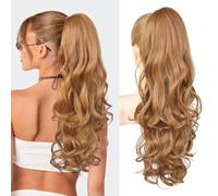 REECHO Ponytail Extension, 24" Claw Clip in Long Curly Wavy Ponytail Hair Extension Jaw Clip on Pony Tails Hairpiece for Women - Strawberry Blonde