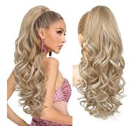 REECHO Ponytail Extension, 24" Claw Clip in Long Curly Wavy Ponytail Hair Extension Jaw Clip on Pony Tails Hairpiece for Women - Honey Blonde with Highlights