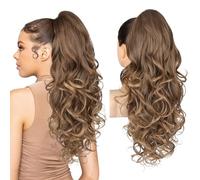 REECHO Ponytail Extension, 24" Claw Clip in Ponytail Extensions Long Curly Wavy Ponytail Hair Extension Jaw Clip on Pony Tails Hairpiece for Women - Dark Ash Blonde with Golden Ends