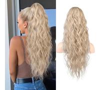 REECHO Ponytail Extension, 26" Long Beach Wave Drawstring Pony Hair Extension Synthetic Pony Tail Hairpiece for Women - Medium Blonde