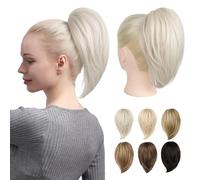 REECHO Ponytail Extension,Claw Clip Hair Bun Hair Piece Short Straight Ponytail Hair Extensions Messy Hair Bun Natural Synthetic Fake Ponytail Hair Pieces for Women- Platinum Blonde