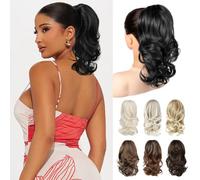 REECHO Ponytail Extensions, 14" Claw Clip in Ponytail Hair Extensions Curly Wavy Clip in Ponytail Natural Synthetic Fake Pony Tail Hair Pieces for Women