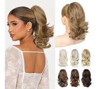 REECHO Ponytail Extensions, 14" Claw Clip in Ponytail Hair Extensions Curly Wavy Clip in Ponytail Natural Synthetic Fake Pony Tail Hair Pieces for Women