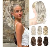 REECHO Ponytail Extensions, 14" Claw Clip in Ponytail Hair Extensions Curly Wavy Clip in Ponytail Natural Synthetic Fake Pony Tail Hair Pieces for Women