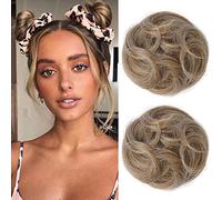 REECHO Space Bun Hair Pieces, 2 PCS Mini Claw Clip in Messy & Cat Ears Fake Hair Bun Extensions Wig Accessory Updo Hairpieces for Women Girls (Pack of 2-3.5" Wavy, Dark Blonde)