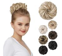 REECHO Thick Tousled Messy Hair Bun - Synthetic Ponytail Extensions with Elastic Scrunchies and Donut Accessories - Blonde with Highlights