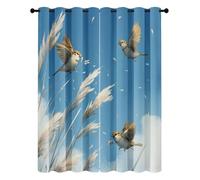 Reed Bird Kids Blackout Curtains, Sky Nature Pastoral Pattern Eyelet Thermal Insulated Drapes for Bedroom & Living Room, Width 52" x Drop 96" 2 Panels