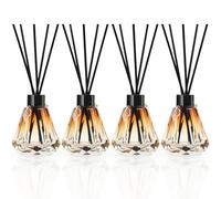 Reed Diffuser Bottle Set, 4 Refillable Glass Bottles with Gold Leaf Detail - Diamond Design with 20 Reed Sticks, Designed to Create a Consistent Look Throughout the Home(4PCS Black)