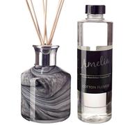 Reed Diffuser Gift Set Small Cylinder in Grey, Black and White (Night Sky) with Cotton Flower Fragrance