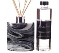 Reed Diffuser Gift Set Small Ellipse Cylinder in Black, Grey & White- Night Sky with Cotton Flower