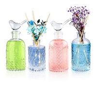 Reed Diffuser Glass Bottles Empty Set of 4 DIY Clear Decorative Bottles Fragrance Vase Jars Oil Diffusers Container with Sticks for Home Office Desk Wedding Valentine Decor Car Girl Women