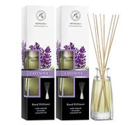 Reed Diffuser Lavender - 2x100ml - Room Diffusers Set with Lavender Essential Oil - Scented Diffusers with Sticks - Home Fragrance - Air Freshener - Lavender Aroma - Room Fragrance - Calming Scents