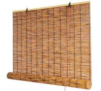 Reed Roller Blinds Bamboo Blinds Bamboo Shades Roman Blinds Outdoor Shades, Ventilation and sun protection, for Windows Porch Patio, Easy to install and use-Carbonized color-85Wx150H cm