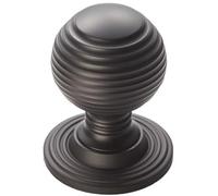 Reeded Ball Door Knob - 35mm Matt Black Lined Cupboard Pull Handle & Rose