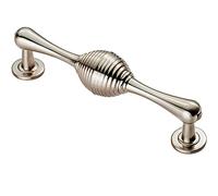 Reeded Beehive Handle on Round Rose and Stem- 128mm Fixing Centres- Satin Nickel | Traditional Cabinet Pull Handle - Wardrobe Cupboard Door Handle - Suitable for Lightweight Internal Doors