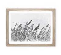 Reeds Blowing In The Wind In Abstract Modern Art Framed Print | A4 Oak Framed Wall Art | Ready to Hang | Abstract Fantasy Picture | Living Room Bedroom Lounge Office