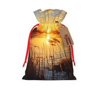 Reeds by the river Christmas Gift Bags with Tags & Ribbon Ties, Xmas Drawstring Candy Treat Bag Christmas Gifts Sacks Reusable Gift Wrapping Bags for Holiday Party Favors Medium