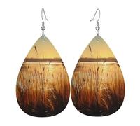 Reeds by the River Leather Earrings Dangle Drop Earring Lightweight Teardrop Earrings Vintage Bohemian Earring for Women Christmas Birthday Gift Fashion Jewelry