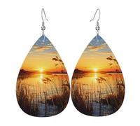 Reeds by the river Leather Earrings Dangle Drop for Women Lightweight Teardrop Dangle Earrings Jewelry Fashion Pendant and Valentine Birthday Party Gift