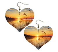 Reeds by the river Leather Earrings for Women Heart Earrings Lightweight Dangle Drop Earrings Cute Jewelry Gift, One Size, No Gemstone