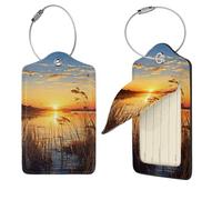 Reeds by The River Luggage Tag for Suitcase PU Leather Suitcase Tag with Stainless Steel Loop and Address Card Baggage Tags Cute Bag Name Travel Tags ID Labels for Women Men 2 PCS