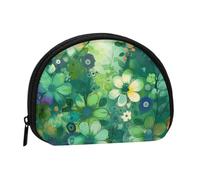 Reeds by the river Mini Coin Purse Pouch Change Holder, Shell Shape Zip Around Wallet,Credit Card Holder for Women, Abstract Seasonal Green Floral, One Size, Classic