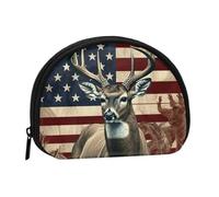 Reeds by the river Mini Coin Purse Pouch Change Holder, Shell Shape Zip Around Wallet,Credit Card Holder for Women, Americana Flag Deer, One Size, Classic