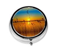 Reeds by The River This Small, Printed, Round Pill Box is a Portable Pill and Vitamin Organizer Perfect for Pockets, Purses, and Travel.