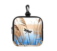 Reeds Dragonfly Pond Small Waterproof Zipper Pouch-Neoprene Storage Bag for Earbuds, Keychain Clip Case
