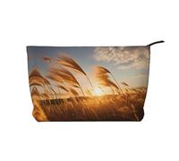 Reeds in The Wind Pattern Large Capacity Corduroy Cosmetic Bag, Fashionable Waterproof toiletries Storage Bag