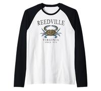 Reedville Virginia Blue Crab Since 1874 Black Letters Raglan Baseball Tee