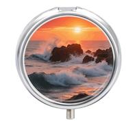 Reef at Sunset Pill Box 3-Compartment Travel Pill Organizer Portable Round Medicine Case with Mirror Design for Vitamins, Jewelry & Essentials Durable Pocket Pillbox for Purse, Camping