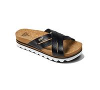 REEF Cushion Bloom Hi Women's Platform Fashion Sandal, Vegan Leather X Strap, Arch Support and Heel Cupping, Black/Tan, 6.5 UK