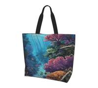 Reef Scenery Print Large Women Tote Bag,Stylish Waterproof Ladies Shoulder Bag, Folding Beach Travel Bag for Work,Shopping