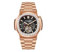 REEF TIGER Men's Rose Gold Square Watch Crystal Bezel 24-Hour Tourbillon Mechanical Waterproof Automatic RGA20S7 Fashion Timepiece (RGA20S7-PBPD)
