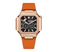 REEF TIGER Men's Rose Gold Watch Square Dial 24-Hour Display Automatic Mechanical Luminous Waterproof Leather Strap Clock RGA20S9, RGA20S9-PBOR, Mechanical,Self-winding,Automatic Watch