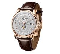 REEF TIGER Top Brand Moonphase Complete Calendar Leather Strap Automatic Watch for Men Luminous Classic Mechanical Watch RGA1963 (RGA1963-PWS)