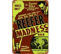 Reefer Madness Marijuana Propaganda Vintage Retro Movie Film Weed Cannabis Room Dope Gifts Guys Smoking Stoner Stoned Sign Buds Pothead Dorm Walls Metal Tin Signs Room Stuff Wall Decor Sign 8x12 Inch