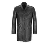 Reefer Mens Leather Jacket Black Real Hide Military Style Long Blazer Coat 3476 (2XL)