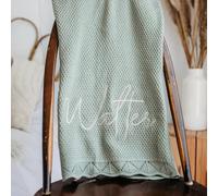 REEG Personalised Baby Blanket. Soft Cotton Knit Baby Blanket with Embroidered Name on Hem,personalised Knitted Cotton Baby Blankets (Khaki,Embroidered name)