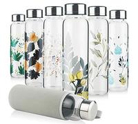 Reeho Borosilicate Glass Water Bottle, Glass Drinking Bottle with Neoprene Sleeve and Leakproof Stainless Steel Lid 500 ml / 1000 ml / 1 Litre