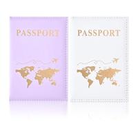 REEKNOKOL 2Pcs Passport Holder, Leather Passport Cover PU Passport Holder Travel Wallet for Passport, Credit Card, Ticket Card, Business Cards, Boarding Passes (Purple+White)