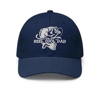 Reel Cool Dad Fishing Cap, Embroidered Bass Fish Hat for Men, Funny Dad Gift, Adjustable (Navy Blue)