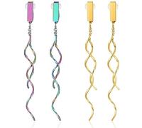 REELMAR Spiral Drop Clip on Earrings for Women Geometric Twisted Linear Dangle Earrings Stainless Steel No Piercing Clips, Stainless Steel, No Gemstone